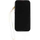 Coque iPhone 15 Pro Max - Etui élégant look cuir DeLuxe avec portefeuille + anneau de support - Blanc