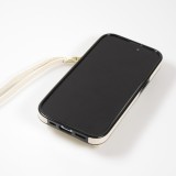 Coque iPhone 15 Pro Max - Etui élégant look cuir DeLuxe avec portefeuille + anneau de support - Blanc
