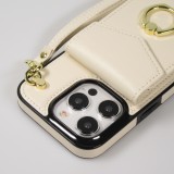 Coque iPhone 15 Pro Max - Etui élégant look cuir DeLuxe avec portefeuille + anneau de support - Blanc