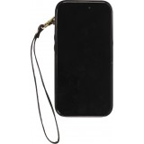 Coque iPhone 15 Pro Max - Etui élégant look cuir DeLuxe avec portefeuille + anneau de support - Noir