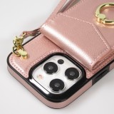Coque iPhone 15 Pro Max - Etui élégant look cuir DeLuxe avec portefeuille + anneau de support - Rose