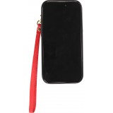 Coque iPhone 15 Pro - Etui élégant look cuir DeLuxe avec portefeuille + anneau de support - Rouge