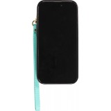 Coque iPhone 15 Pro Max - Etui élégant look cuir DeLuxe avec portefeuille + anneau de support - Turquoise