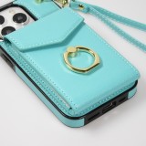 Coque iPhone 15 Pro Max - Etui élégant look cuir DeLuxe avec portefeuille + anneau de support - Turquoise