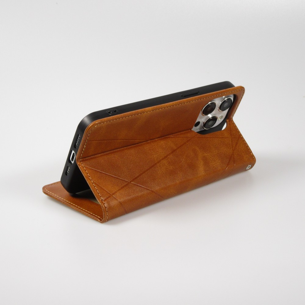 Coque iPhone 15 Pro - Flip Géometrique brun clair