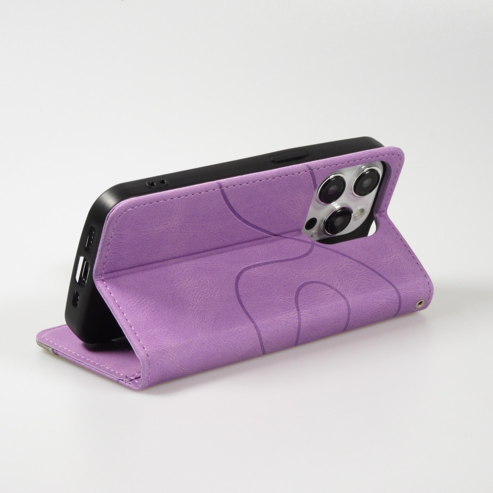 iPhone 15 Pro Case Hülle - Flip classical elegant fine lines - Violett