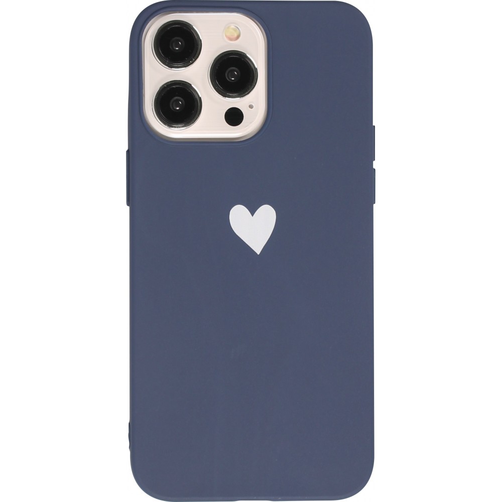 Coque iPhone 15 Pro - Gel coeur - Bleu