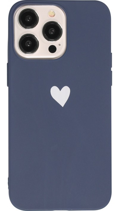 Coque iPhone 15 Pro - Gel coeur - Bleu