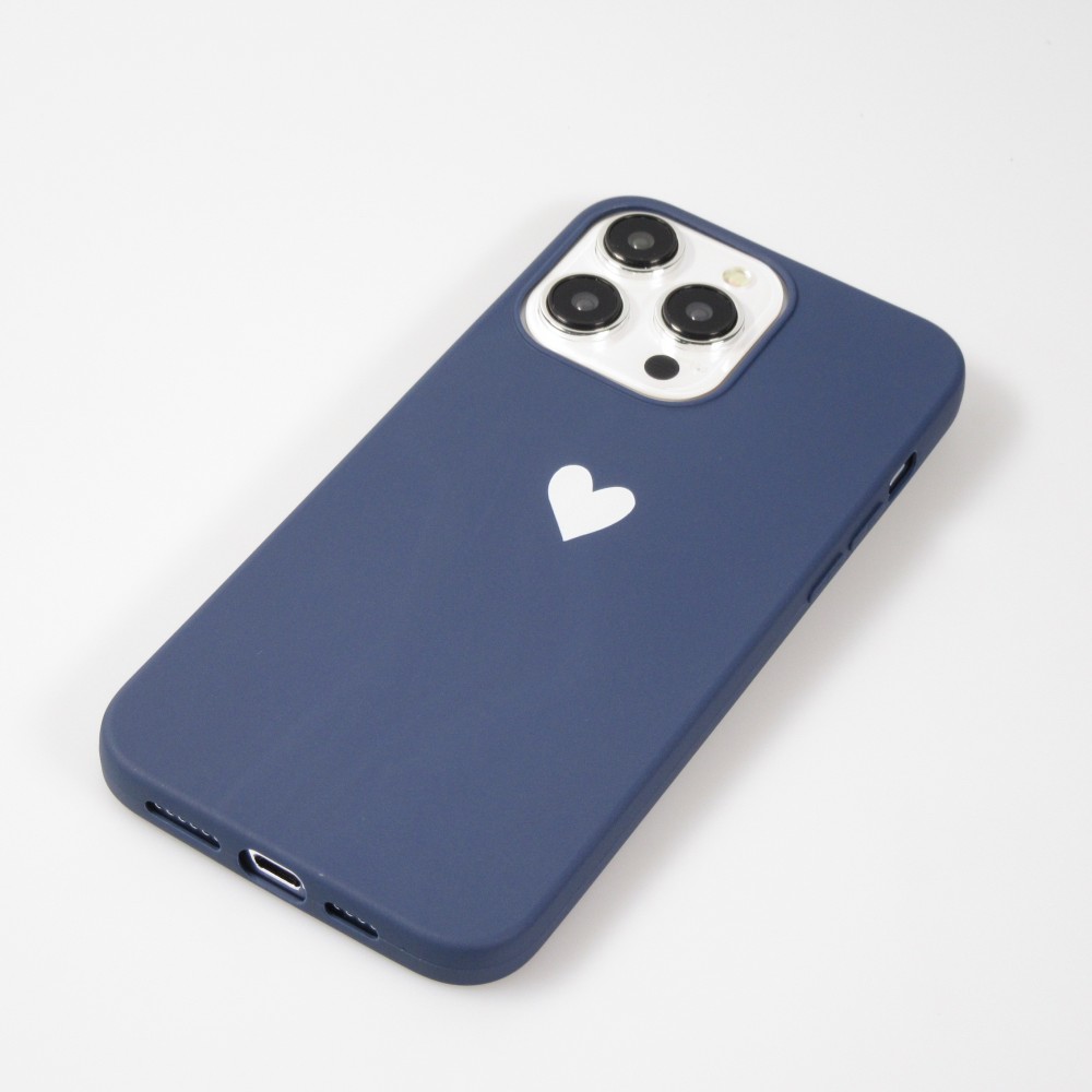 Coque iPhone 15 Pro - Gel coeur - Bleu