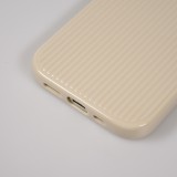 Coque iPhone 15 Pro - Gel silicone brillant avec lignes textur&eacute;es - Blanc