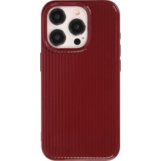Coque iPhone 15 Pro - Gel silicone brillant avec lignes textur&eacute;es - Bordeaux