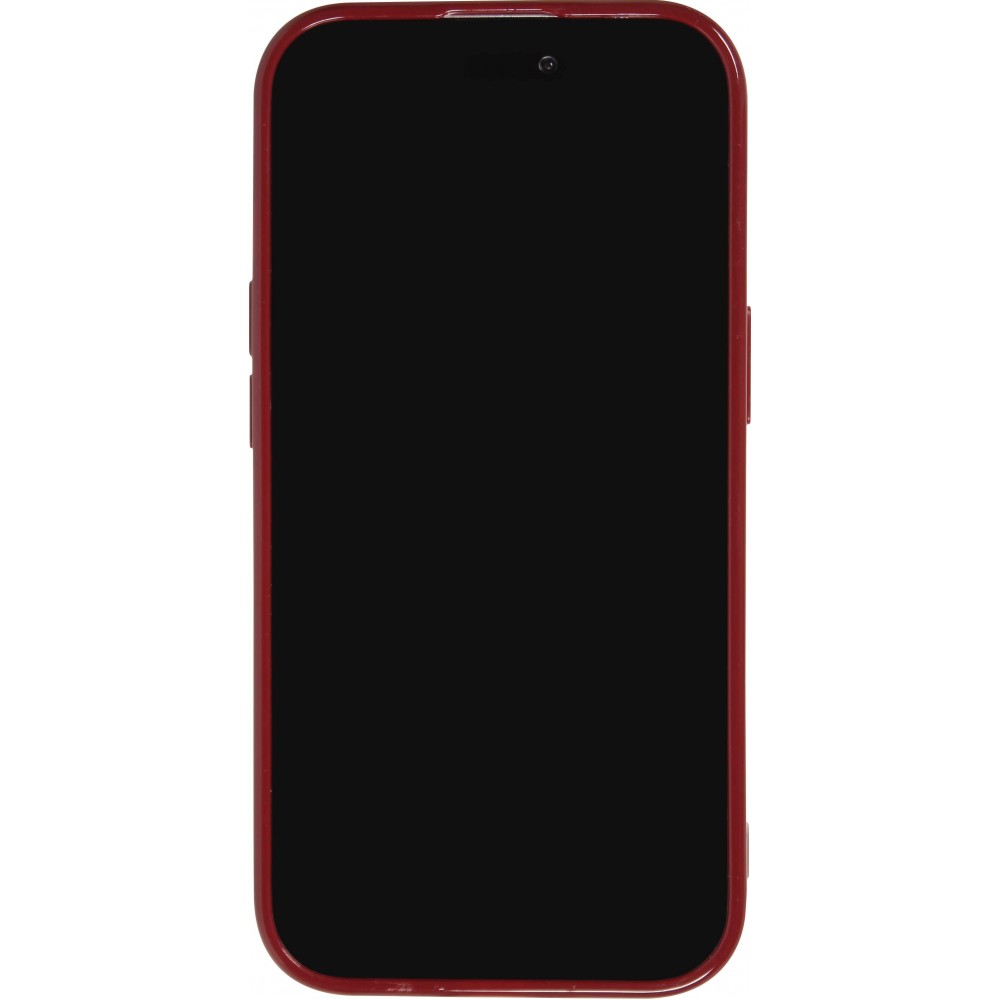 Coque iPhone 15 Pro - Gel silicone brillant avec lignes textur&eacute;es - Bordeaux