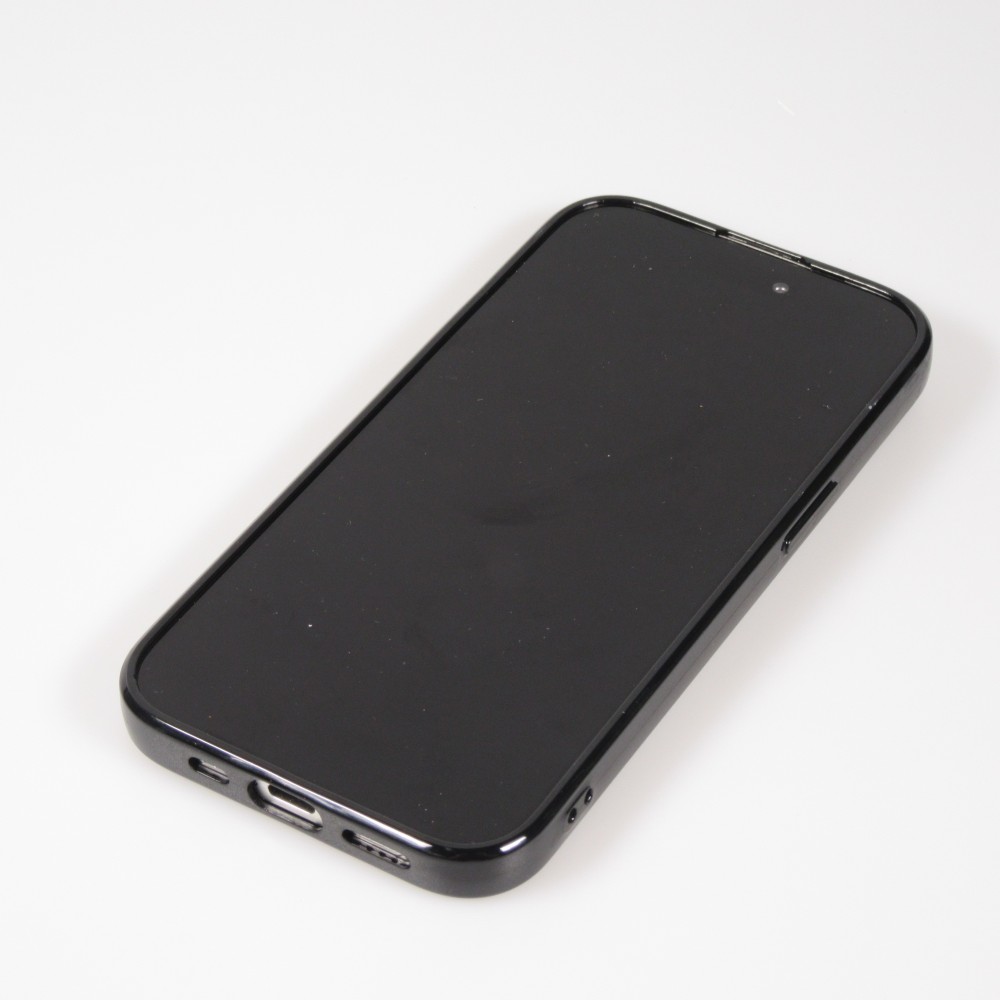 Coque iPhone 15 Pro - Gel silicone brillant avec lignes textur&eacute;es - Noir