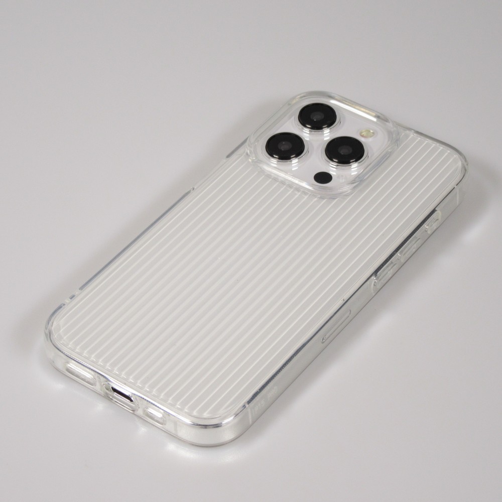 Coque iPhone 15 Pro - Gel silicone brillant avec lignes textur&eacute;es - Transparent