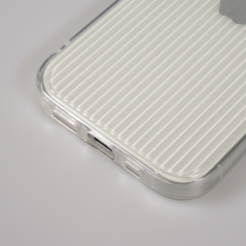 Coque iPhone 15 Pro - Gel silicone brillant avec lignes textur&eacute;es - Transparent