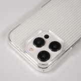 Coque iPhone 15 Pro - Gel silicone brillant avec lignes textur&eacute;es - Transparent