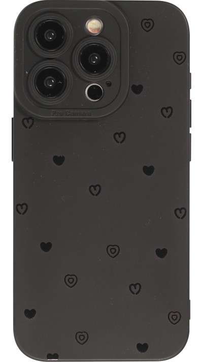 iPhone 15 Pro Case Hülle - Weiches Silikongel mit Kameraschutz - Many hearts - Schwarz