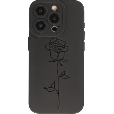 iPhone 15 Pro Case Hülle - Weiches Silikongel mit Kameraschutz - Minimalistische Rose - Schwarz