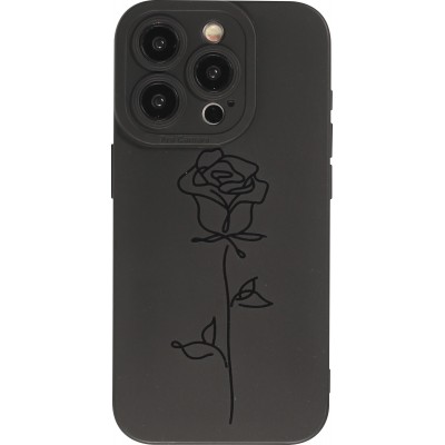 Coque iPhone 15 Pro - Gel silicone souple avec protection caméra - Rose minimaliste - Noir