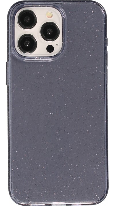 Coque iPhone 15 Pro Max - Gel transparent avec paillettes - Bleu foncé