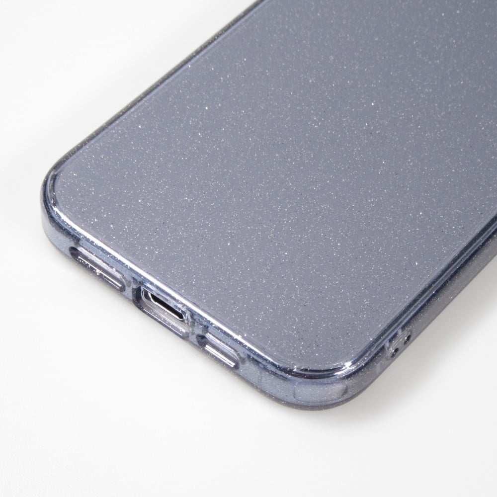 iPhone 15 Pro Max Case Hülle - Gel Gummi transparent mit Glitzerstaub - Dunkelblau