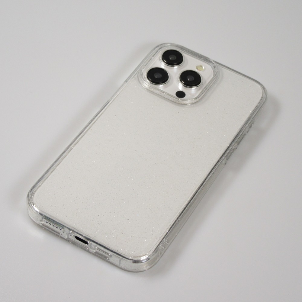 iPhone 15 Pro Max Case Hülle - Gel Gummi transparent mit Glitzerstaub - Transparent