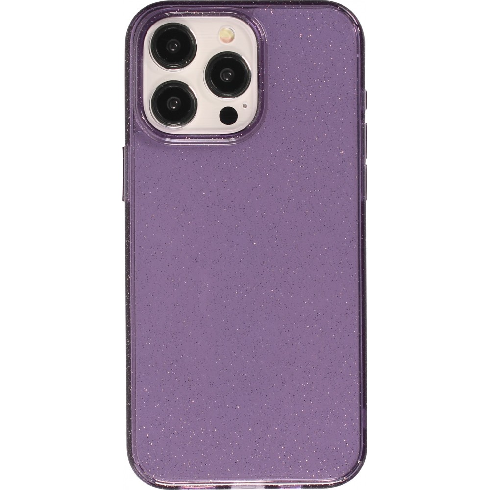 iPhone 15 Pro Max Case Hülle - Gel Gummi transparent mit Glitzerstaub - Violett