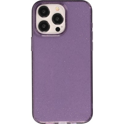 iPhone 15 Pro Max Case Hülle - Gel Gummi transparent mit Glitzerstaub - Violett