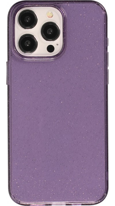 Coque iPhone 15 Pro - Gel transparent avec paillettes - Violet