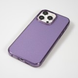 iPhone 15 Pro Max Case Hülle - Gel Gummi transparent mit Glitzerstaub - Violett