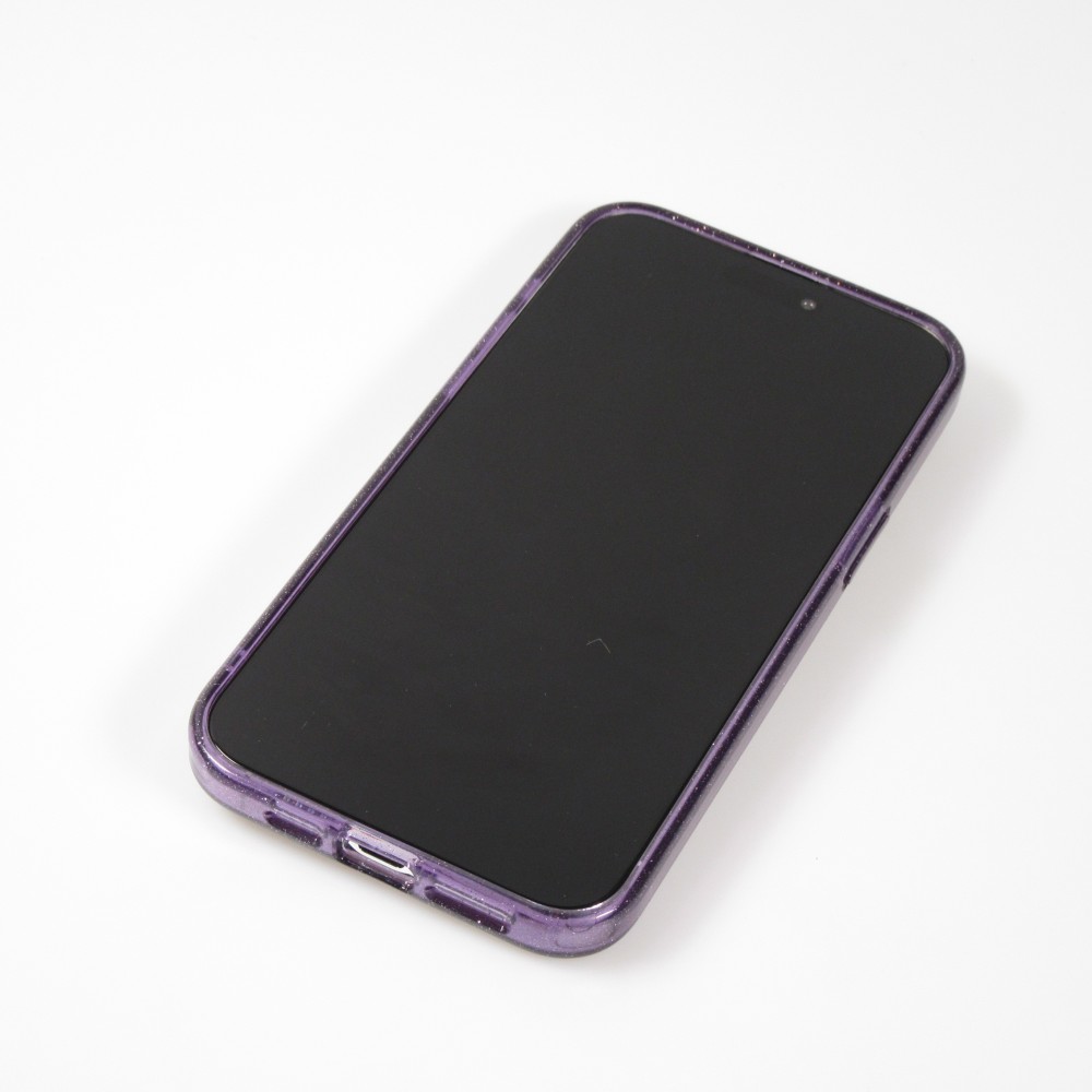 iPhone 15 Pro Max Case Hülle - Gel Gummi transparent mit Glitzerstaub - Violett