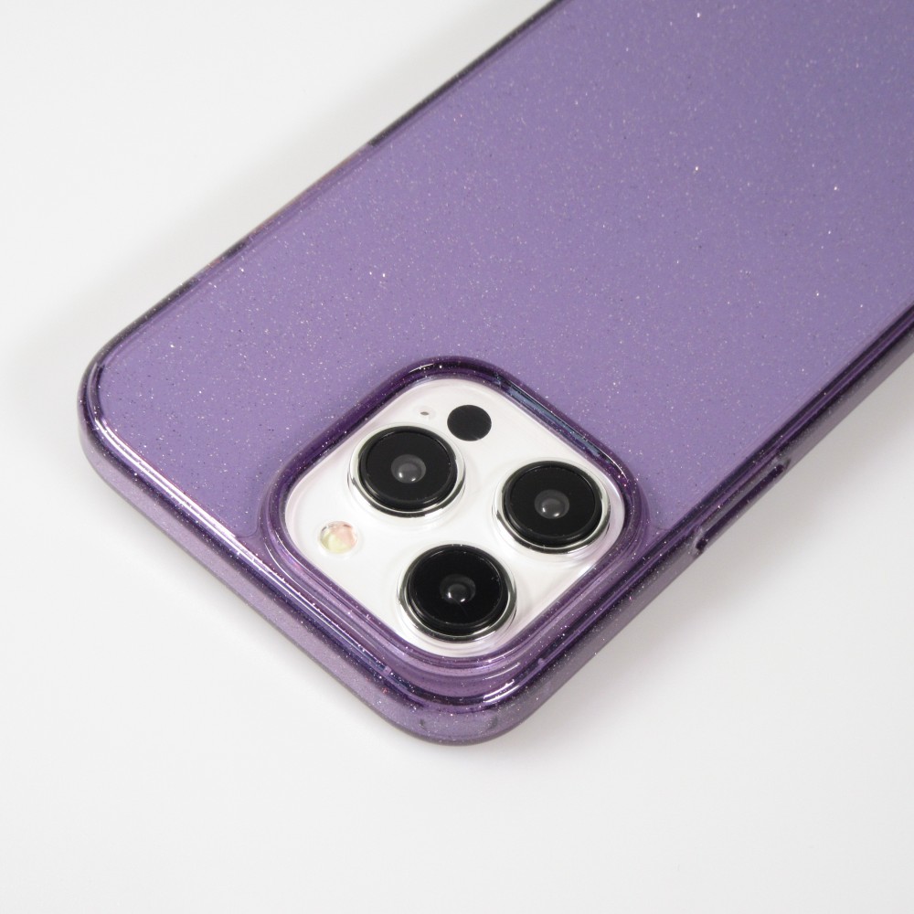 iPhone 15 Pro Max Case Hülle - Gel Gummi transparent mit Glitzerstaub - Violett