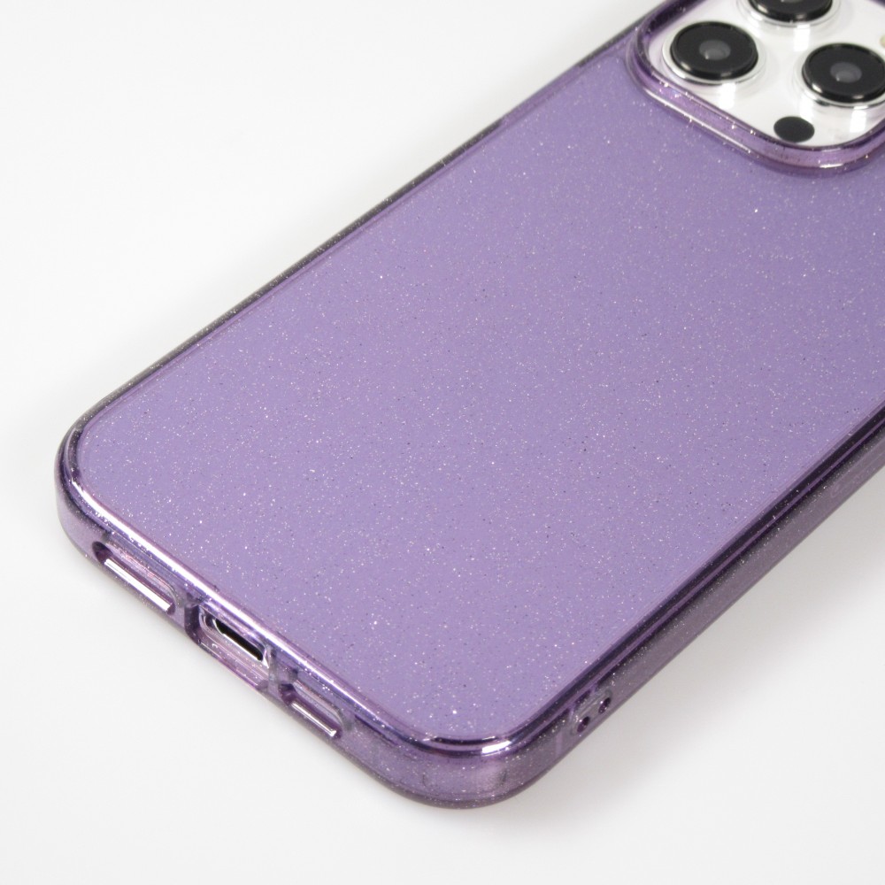 iPhone 15 Pro Max Case Hülle - Gel Gummi transparent mit Glitzerstaub - Violett