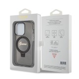 iPhone 15 Pro Case Hülle - Guess starres Glitzergel mit abnehmbarem MagSafe-Haltering und goldenem Logo - Schwarz transparent