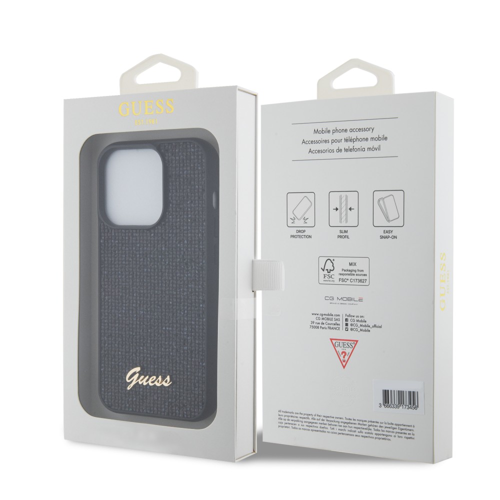 Coque iPhone 15 Pro Max - Guess paillettes réversibles anti-stress avec logo métallique doré - Noir