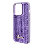 Coque iPhone 15 Pro - Guess paillettes réversibles anti-stress avec logo métallique doré - Violet