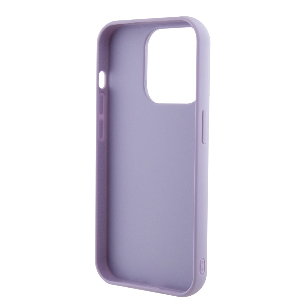 Coque iPhone 15 Pro - Guess paillettes réversibles anti-stress avec logo métallique doré - Violet