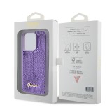 Coque iPhone 15 Pro Max - Guess paillettes réversibles anti-stress avec logo métallique doré - Violet