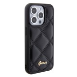 iPhone 15 Pro Case Hülle - Guess Kunstleder-Fleece in Karomuster und goldfarbener Metallic-Logoprägung - Schwarz
