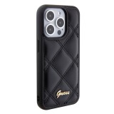 Coque iPhone 15 Pro - Guess similicuir molletonné en carreaux et logo doré métallique en relief - Noir