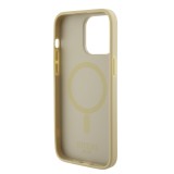 Coque iPhone 15 Pro - Guess similicuir saffiano logo métallique doré et MagSafe - Or