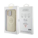 Coque iPhone 15 Pro Max - Guess similicuir saffiano logo métallique doré et MagSafe - Or