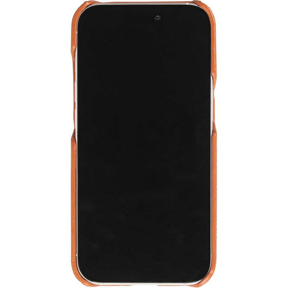Coque iPhone 15 Pro - Hardcase Slim en cuir v&eacute;ritable - Brun