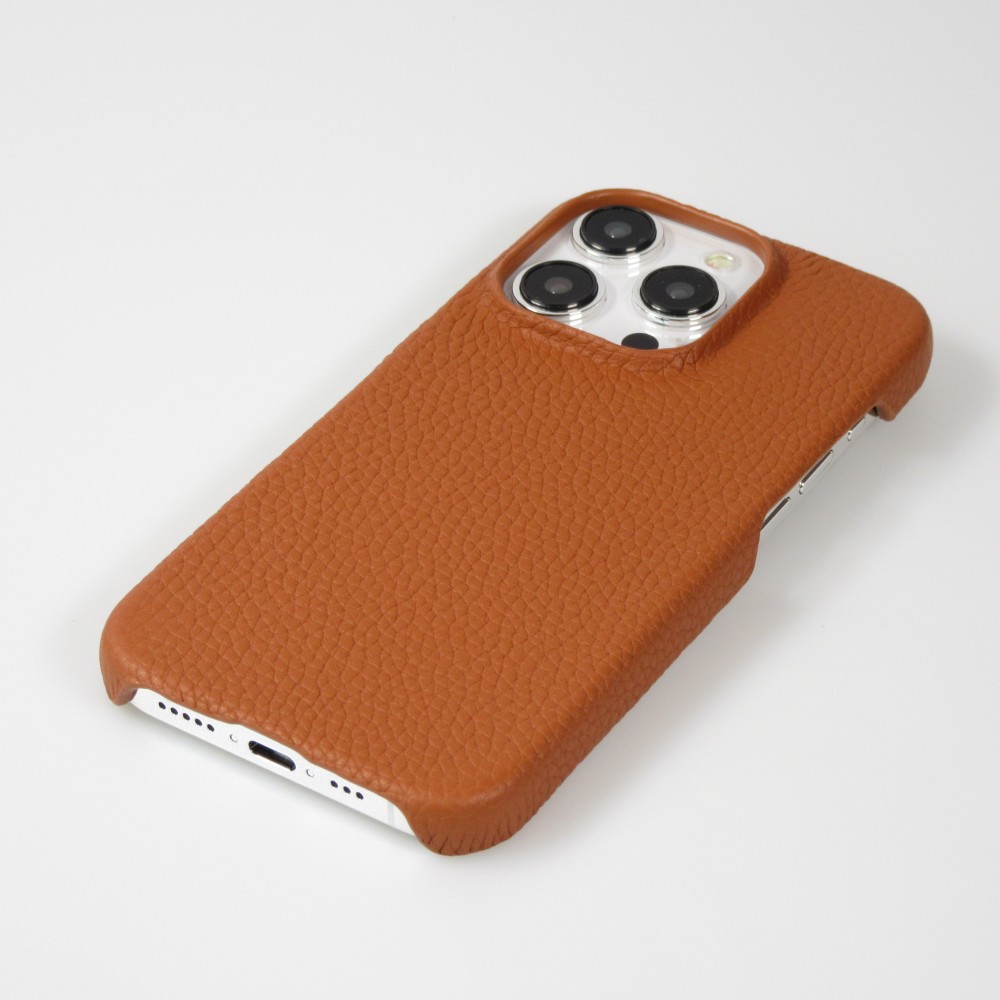 Coque iPhone 15 Pro - Hardcase Slim en cuir v&eacute;ritable - Brun