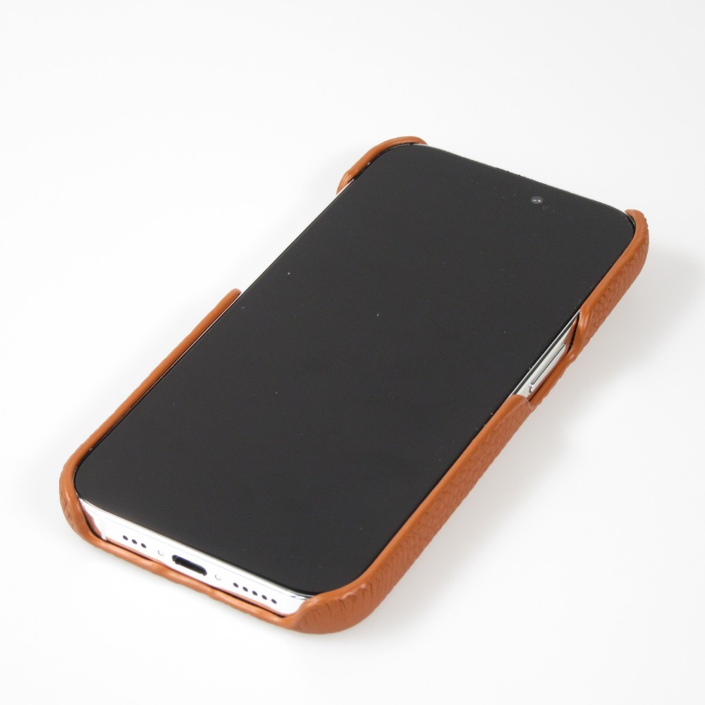 Coque iPhone 15 Pro - Hardcase Slim en cuir v&eacute;ritable - Brun