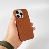 Coque iPhone 15 Pro - Hardcase Slim en cuir v&eacute;ritable - Brun