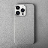 Coque iPhone 15 Pro - Hardcase Slim en cuir véritable - Gris