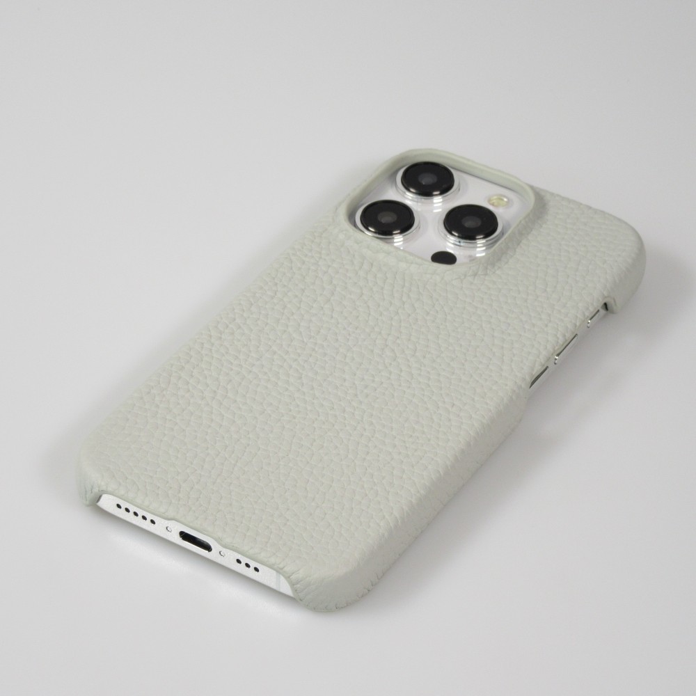 Coque iPhone 15 Pro - Hardcase Slim en cuir véritable - Gris