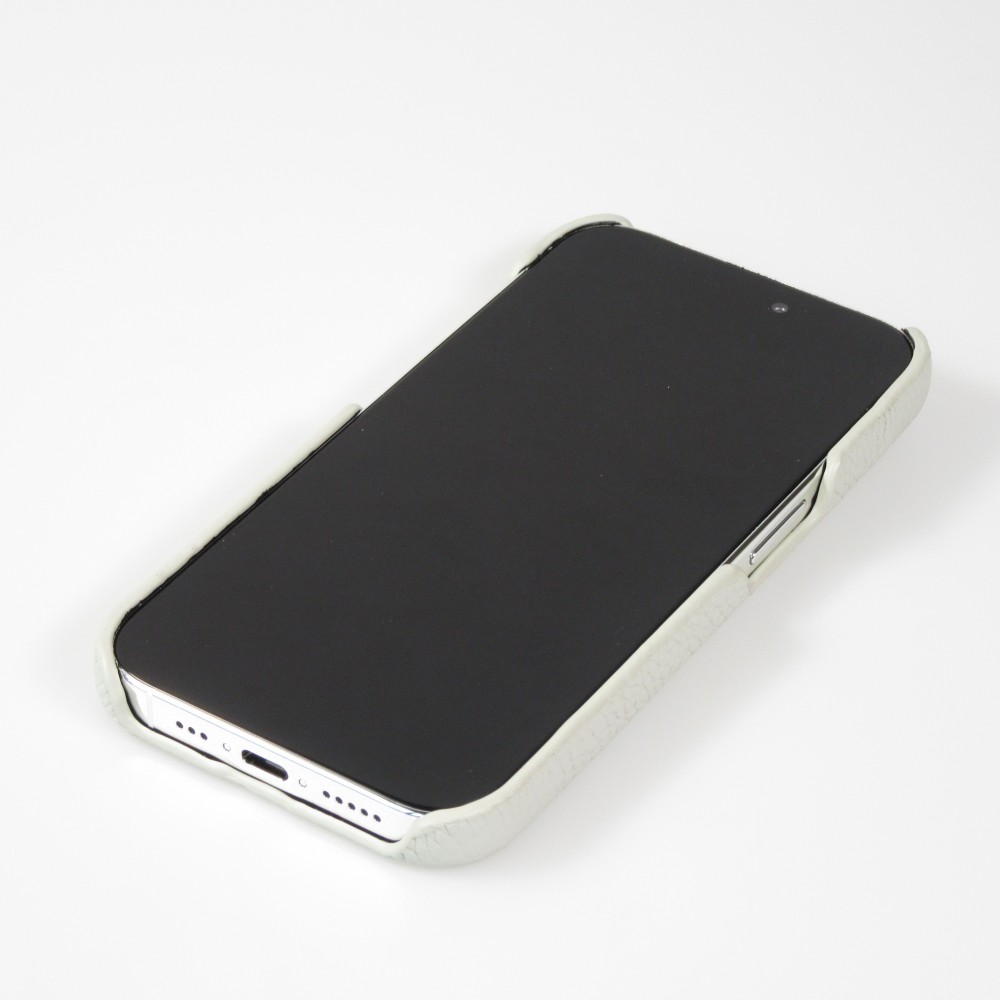 Coque iPhone 15 Pro - Hardcase Slim en cuir véritable - Gris