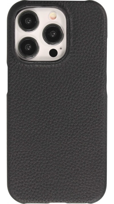 iPhone 15 Pro Case Hülle - Hardcase Slim aus Echtleder - Schwarz